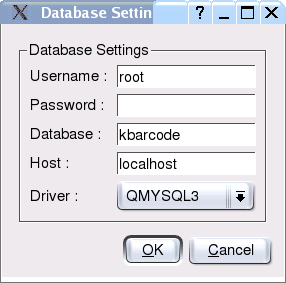 Database settings dialog